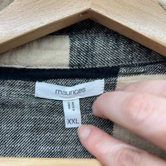 Maurices Black Beige Cotton Button Front Plaid Flannel Shirt Plus Size XXL - Picture 5 of 6